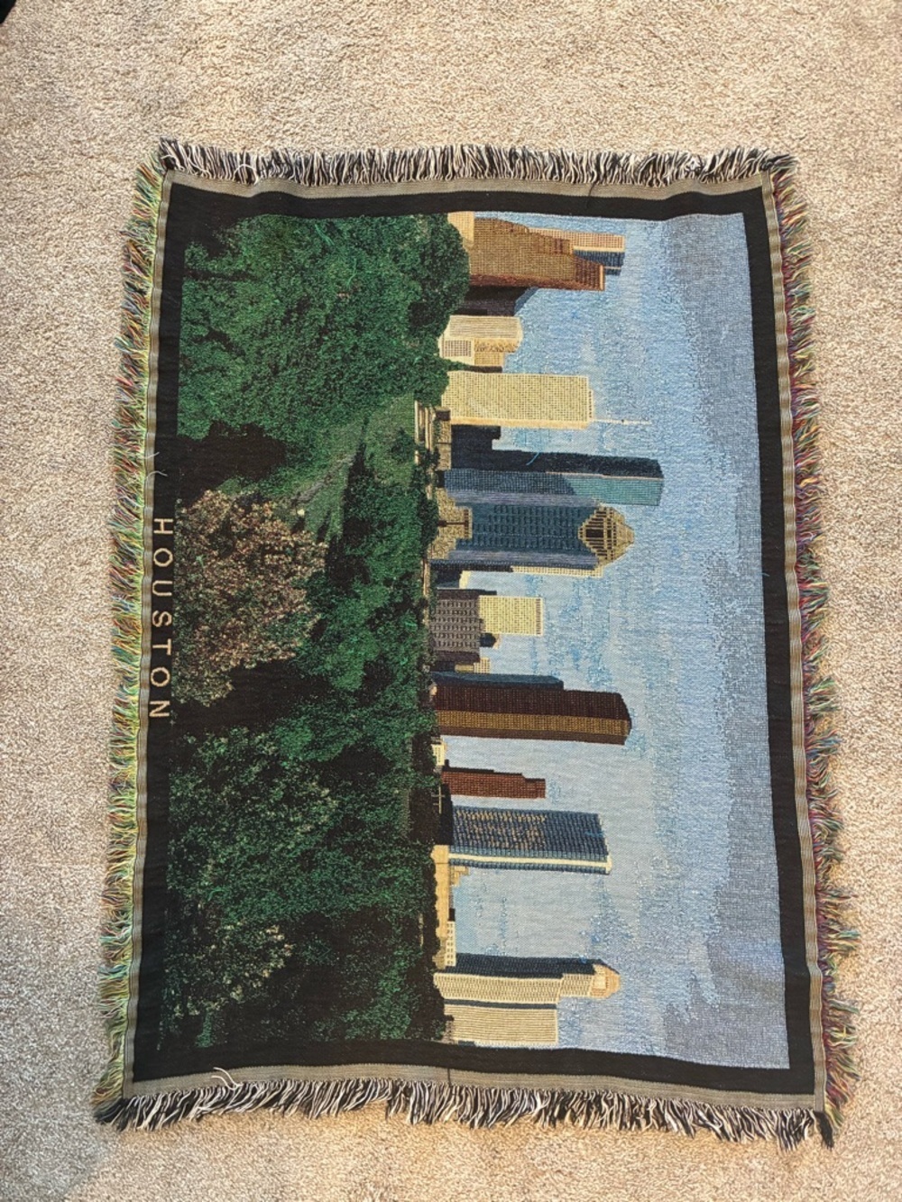 Houston Skyline Twin Size Jacquard Woven Blanket